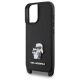 4. Karl Lagerfeld Saffiano Karl&Choupette Metal Pin CBDY Strap iPhone 16 Case - Black
