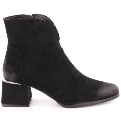 4. Women's suede high-heeled ankle boots, black, Potocki 12422