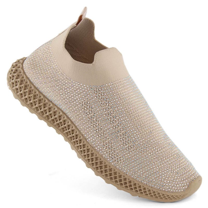 11. D&A W OLI257A beige slip-on sneakers with rhinestones