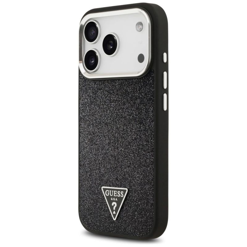 2. Guess Glitter Triangle Logo MagSafe Case for iPhone 17 Pro - Black