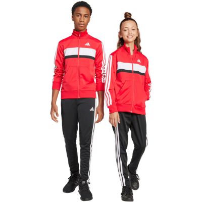 7. adidas Seasonal Essentials Tiberio 3-Stripes Tricot Kids Tracksuit Red and Black JI6214