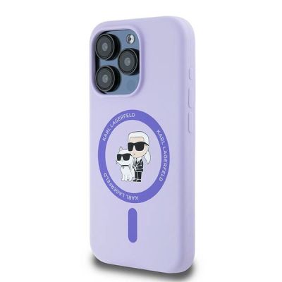 2. Karl Lagerfeld Silicone Karl&Choupette Heads Ring MagSafe Case for iPhone 15 Pro - Purple