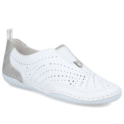 Women's leather openwork slip-on shoes, white Rieker 43663-80