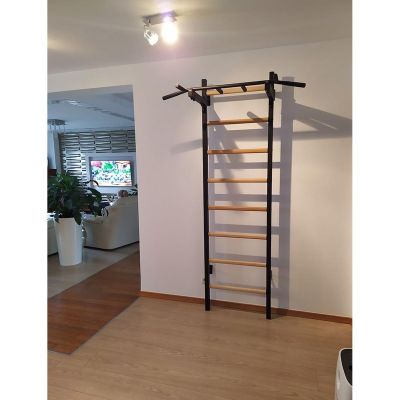 18. WOODEN AND METAL GYMNASTIC WALL BAR WITH BENCHK 221B