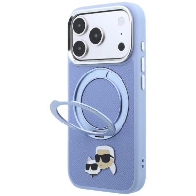 2. Karl Lagerfeld with Ring Stand 360 Karl & Choupette Heads Pin MagSafe Case for iPhone 18 Pro Max / 17 Pro Max - Light Blue
