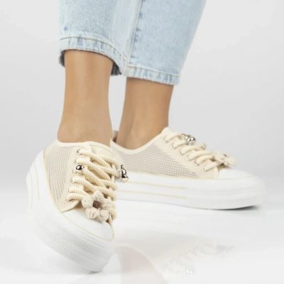 8. Women's mesh sneakers on the platform, beige, Filippo DTN7855