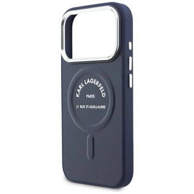 6. Karl Lagerfeld Embossed Open Ring RSG Logo MagSafe Case for iPhone 18 Pro Max / 17 Pro Max - Blue