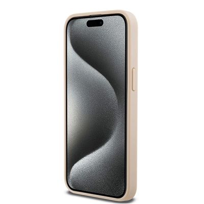 11. DKNY Leather Mono Stripe & Metal Logo case for iPhone 15 Pro Max - pink