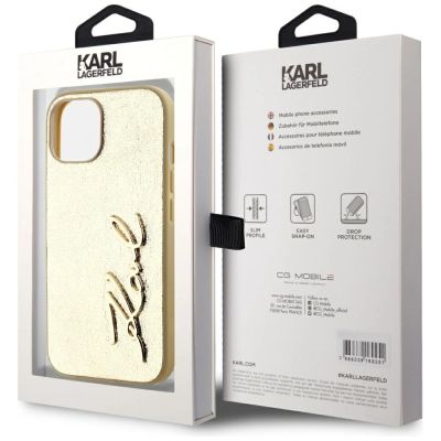 8. Karl Lagerfeld Wrinkled Metal Signature iPhone 15 Case - Gold
