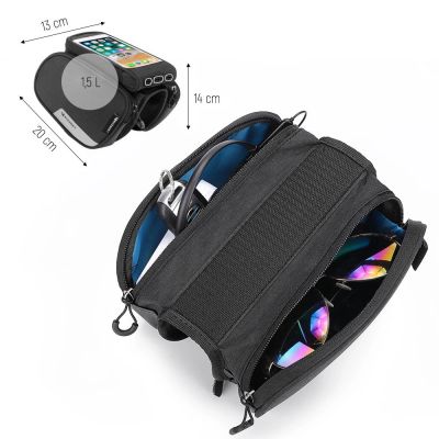 5. Wozinsky frame bike bag + detachable phone cover up to 6.5 "1.5l black (WBB7BK)