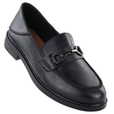 Women's leather moccasins, black, Vinceza 18117