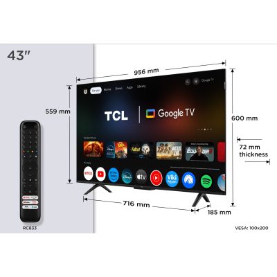TCL 43P7K QLED 40" 4K Ultra HD Google TV Dolby Atmos DVB-T2 Metallic