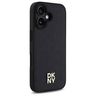 4. DKNY Repeat Pattern Stack Logo MagSafe iPhone 16 Case - Black