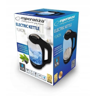 3. Esperanza YUKON EKK025K electric kettle (1500W 1.7l; transparent)