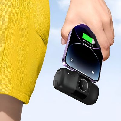 9. Wozinsky WF16-YLS 5000mAh 15W Lightning Mini Power Bank with Built-in USB-C Cable and Apple Watch Charger - Black