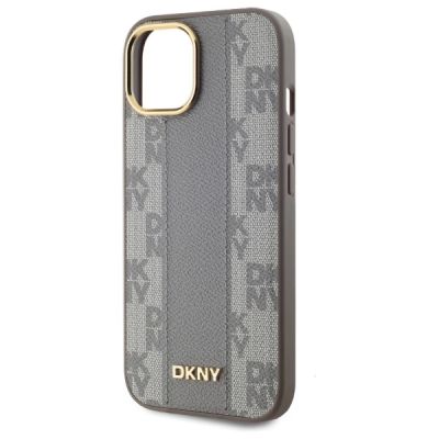 6. DKNY Leather Checkered Mono Pattern MagSafe iPhone 15 Plus Case - Beige