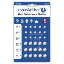 EVERACTIVE ALKALINE BATTERIES MINI SET: 10 X G3 / LR41, 5 X G4 / LR626, 5 X G10 / LR1130, 10 X G13 / LR1154 AGMIX30BL