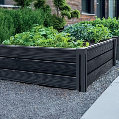 12. GARDEN BED EDGE BASE 4 ELEMENTS WOOD ANTHRACITE