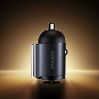 8. Baseus Tiny Star 30W Car Charger with Built-in Spiral USB-C Cable - Black
