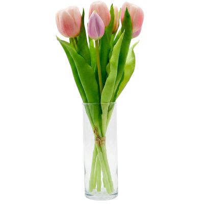 16. BOUQUET OF 7 PINK TULIPS 31 CM LIFE-LIKE SPRING DECORATION