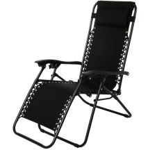 BLISS BLACK FOLDABLE GARDEN DECK CHAIR WITH HEADREST, MULTIFUNCTIONAL