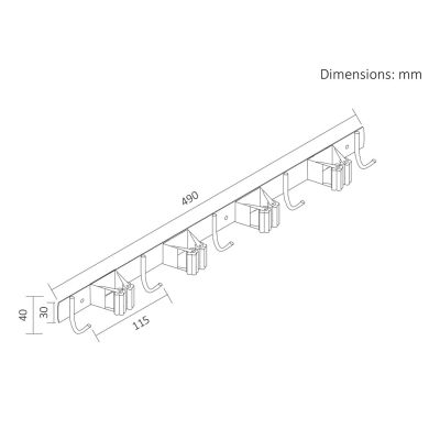 4. MACLEAN WALL ORGANIZER FOR GARDEN TOOLS AND MOPS, STEEL, WITH HOOKS, MAX LOAD 20KG, WIDTH 49CM MC-184