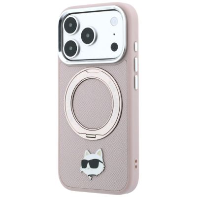 2. Karl Lagerfeld with Ring Stand 360 Choupette Head Pin MagSafe Case for iPhone 18 Pro / 17 Pro – pink