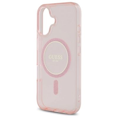 6. Guess GUHMP16SHFGEREP iPhone 16 6.1" pink/pink hardcase IML Glitter Circle MagSafe
