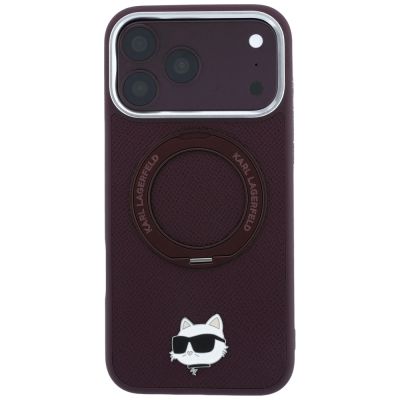 3. Karl Lagerfeld with Ring Stand 360 Choupette Head Pin MagSafe case for iPhone 18 Pro / 17 Pro - burgundy
