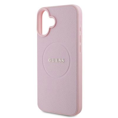 6. Guess Grained Gold Ring MagSafe iPhone 16 Plus Case - Pink