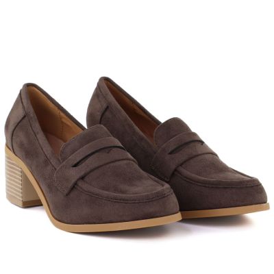 3. Women's suede brown lords heeled shoes M.Daszyński MR2201D-3A