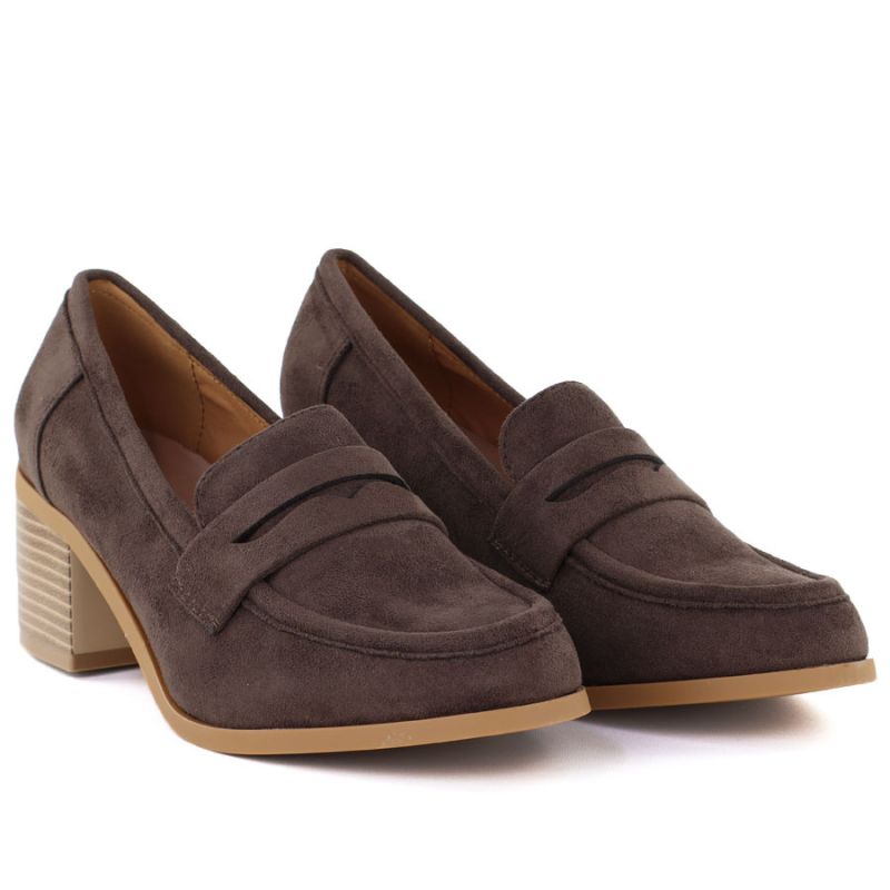 3. Women's suede brown lords heeled shoes M.Daszyński MR2201D-3A