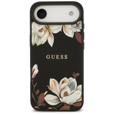 3. Guess Grained Flowers Classic Logo MagSafe case for iPhone Air - black