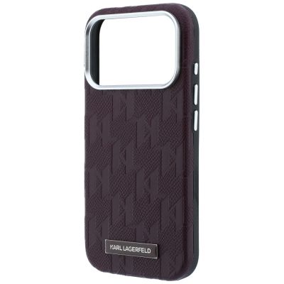 6. Karl Lagerfeld Grained Mono Resin Logo MagSafe Case for iPhone 17 Pro / 18 Pro - Burgundy