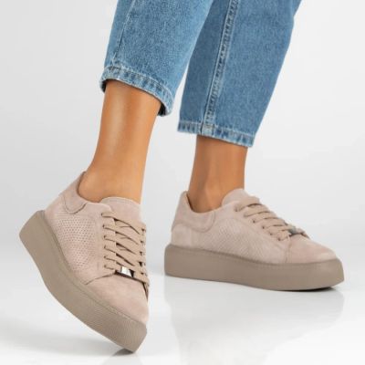 6. Women's leather shoes, sneakers, beige, Filippo DP7502/26