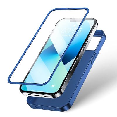 4. Joyroom 360 Full Case front and back cover for iPhone 13 + tempered glass screen protector blue (JR-BP927 blue)