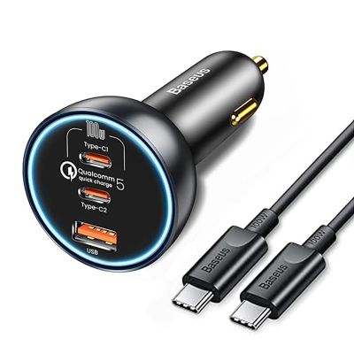 Baseus 160W Car Charger with Qualcomm® Quick Charge™ 5 Technology 2xUSB-C 1xUSB-A - Gray