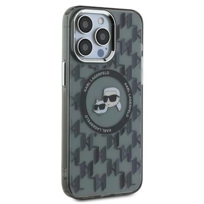 4. Karl Lagerfeld IML Monogram Karl & Choupette Head MagSafe iPhone 15 Pro Case - Black