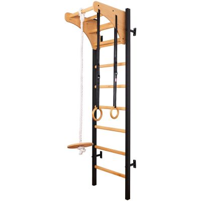 19. WOODEN AND METAL GYMNASTIC WALL BAR WITH WOODEN BAR AND ACCESSORIES BENCHK 211B A076