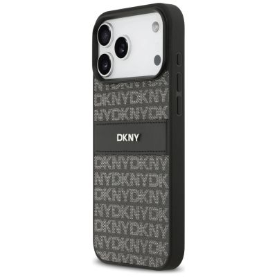 2. DKNY Repeat Texture Pattern with Tonal Stripe Case for iPhone 17 Pro Max - Black