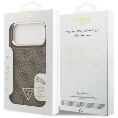 8. Guess 4G PU Triangle Logo & Stand Camera Magsafe Case for iPhone 17 Pro Max - Brown