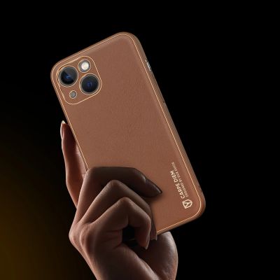 9. Dux Ducis Yolo iPhone 14 case elegant brown faux leather cover