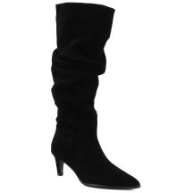 Women's leather boots, ruffled, black, Vinceza ZHI27-89167