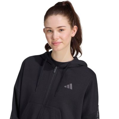 4. Women's adidas Seasonal Essentials Animal Print 3-Stripes Full-Zip Hooded Sweatshirt Black KS8002