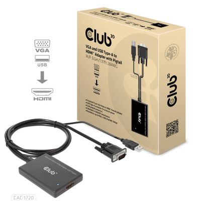 2. CLUB3D CAC-1720 Cable Adapter 0.6m HDMI Type A (Standard) VGA (D-Sub) + USB Black