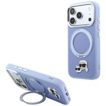 Karl Lagerfeld with Ring Stand 360 Karl & Choupette Heads Pin MagSafe Case for iPhone 18 Pro Max / 17 Pro Max - Light Blue