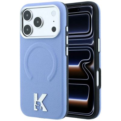 Karl Lagerfeld Grained Embossed Ring & Kameo Logo MagSafe Case for iPhone 18 Pro / 17 Pro - Light Blue