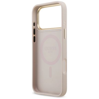 7. Guess 4G Strass Logo & Big Strap Metal Buttons MagSafe Case for iPhone 17 Pro Max - Pink