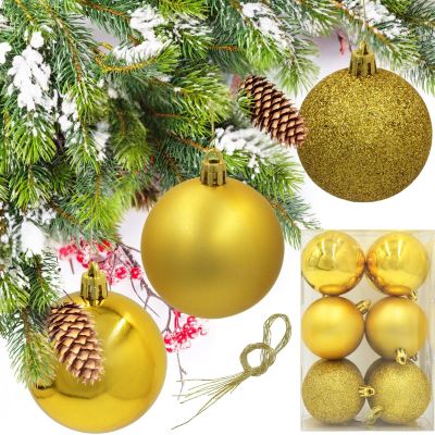 DECORATIVE PLASTIC BAUBLE SAFE 12 PCS 60MM GOLD