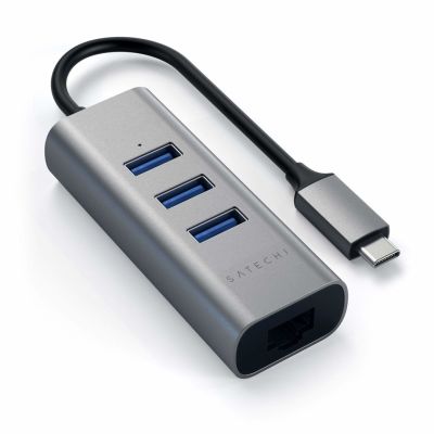 2. Satechi Aluminum Hub 2in1 - Aluminum Hub for Laptops and Desktops USB-C (3x USB-A, Ethernet) (Space Gray)